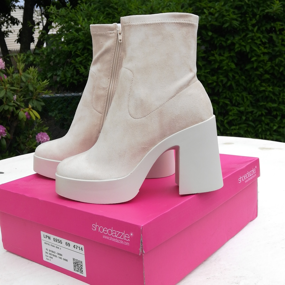 Platform Heeled Faux Suede Bone Bootie